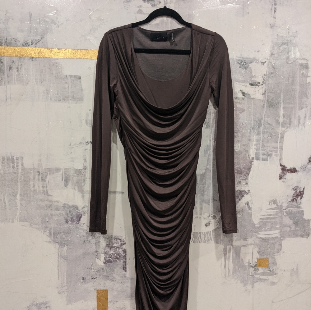 Line Knitwear S Tuscan Olive Green Fitted Dress